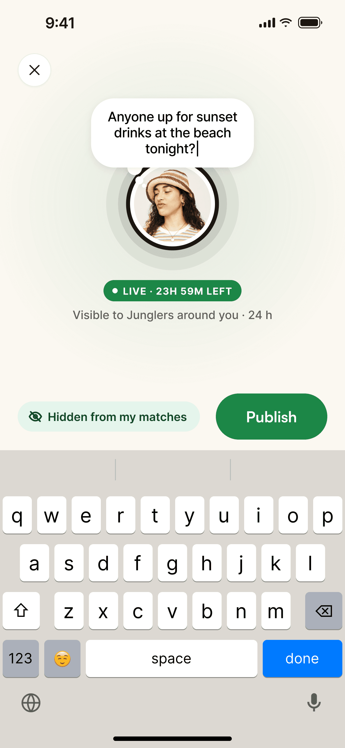 Type a status that floats above your photo